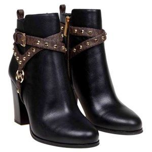 MICHAEL KORS BOOTIES PRESTON BLACK/BROWN LEATHER